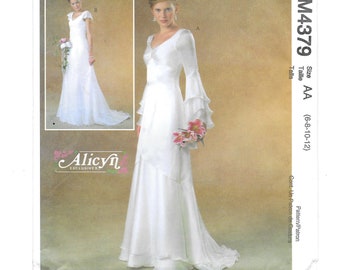 Alicyn Exclusive BRIDES DRESS Wedding Gown ~ McCalls M4379 Size 6 8 10 12 Lined Gown Sheer Sleeves w/ 3 Flounces ~ 2 Layers Overskirt UNCUT