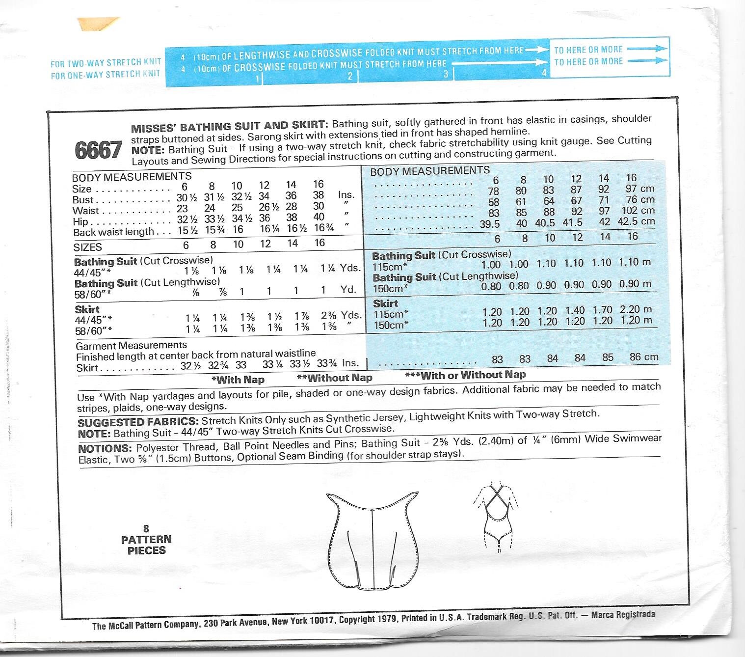 Vintage 1979 Swimsuit & Sarong Sewing Pattern: Mccall's 6667, Size 8 ...