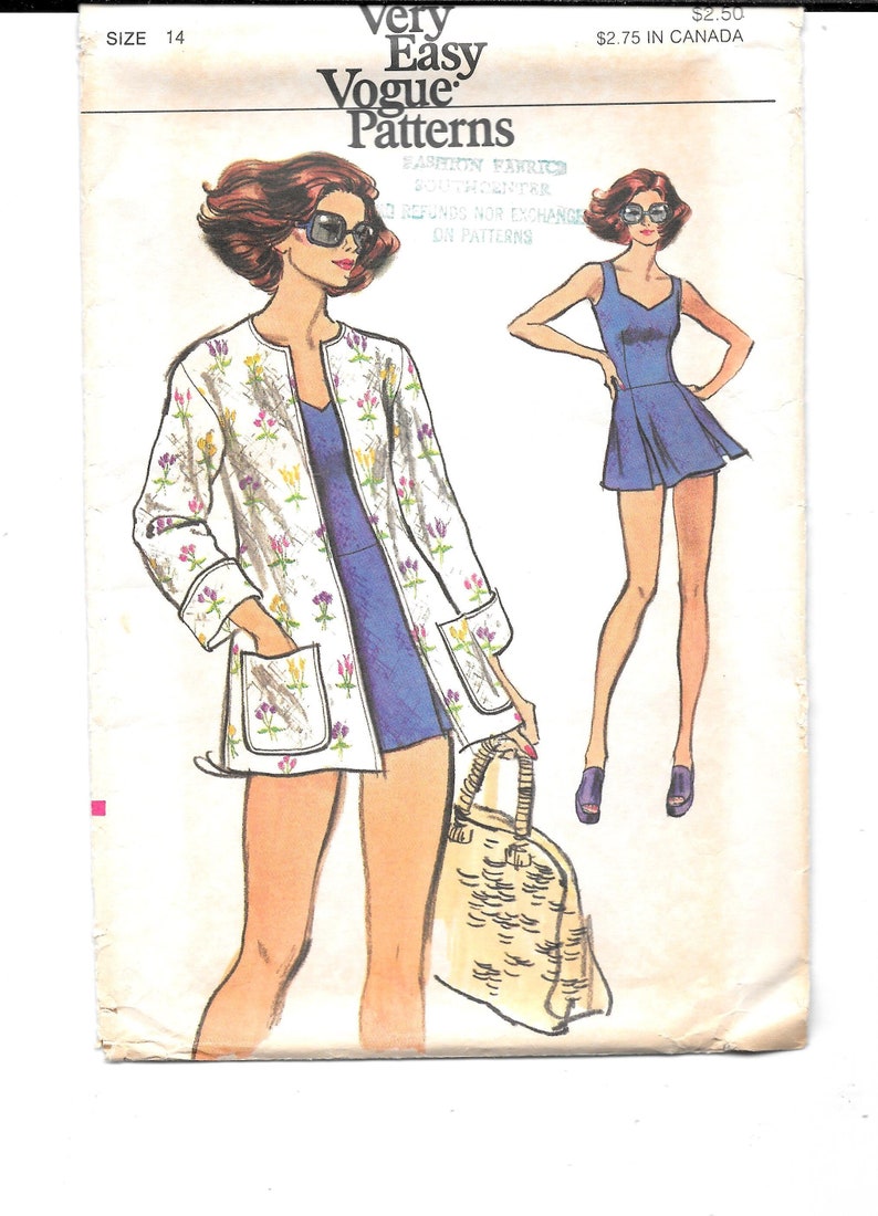 1970s Misses' SWIMSUIT SHORTS JACKET Very Easy Vogue 8884 Vintage Sewing Pattern Size 14 Bust 34 Sweetheart Neckline Uncut Bild 1