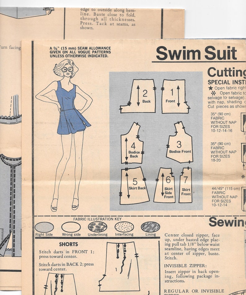 1970s Misses' SWIMSUIT SHORTS JACKET Very Easy Vogue 8884 Vintage Sewing Pattern Size 14 Bust 34 Sweetheart Neckline Uncut Bild 3