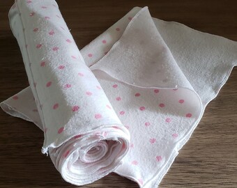 White, w/Pink Polka Dots, Un-paper Towels, 8, 1-Ply 10x15, Reusable Cloth Towels, Eco Friendly