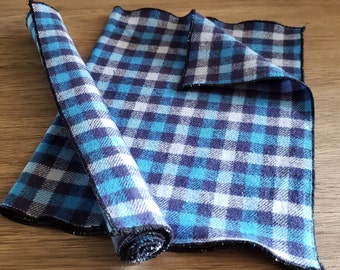 Blue Plaid Un-paper Towels, 2, 1-Ply 10x15, Reusable Cloth Towels, Eco Friendly