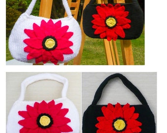 Knitting pattern for daisy inspired bag delivered as a PDF download