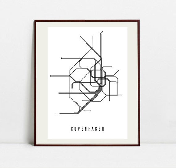 Copenhagen Metro Map Black And White Art Print Digital Etsy