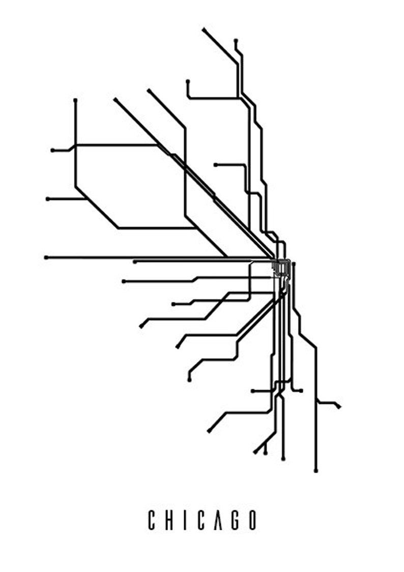 Chicago Metro Map Black and White Art Print Digital Etsy
