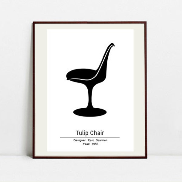 Tulip Chair Poster - Black and White Art Print - Digital Download Art Print