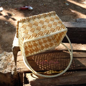 Macrame, Basket,Handmade,Medium size,Natural color ,Birch and Ivory colors ,Storage,Picnic,Decorative,Gift,Outdoor,Weaving basket. image 1