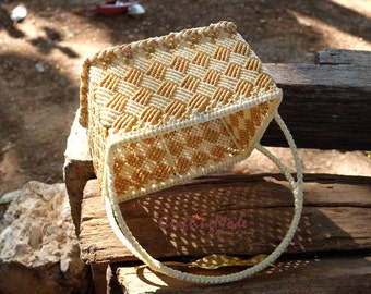 Macrame, Basket,Handmade,Medium size,Natural color ,Birch and Ivory colors ,Storage,Picnic,Decorative,Gift,Outdoor,Weaving basket.