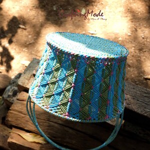 Macrame,Basket,Handmade,Big,Round,Natural,Colorful in Blue, Pink and Jade color ,Storage,Picnic,Fruit basket,Decorative,Gift,Outdoor image 3