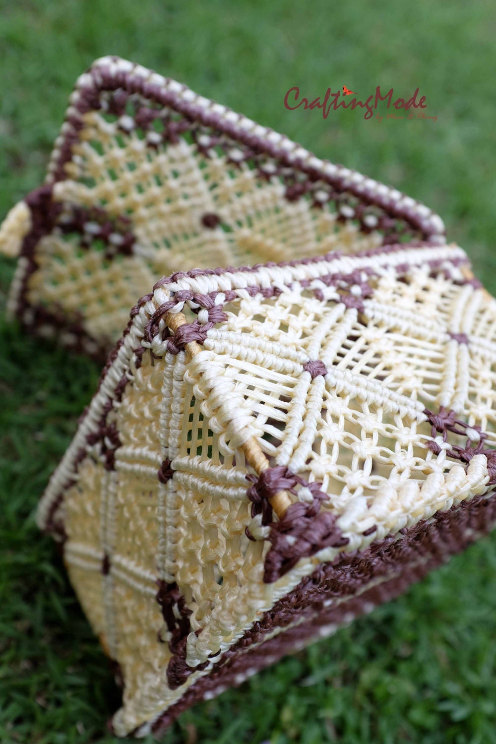 MacrameBoxStorageHandmadeBasketNaturalIvory and Brown Etsy