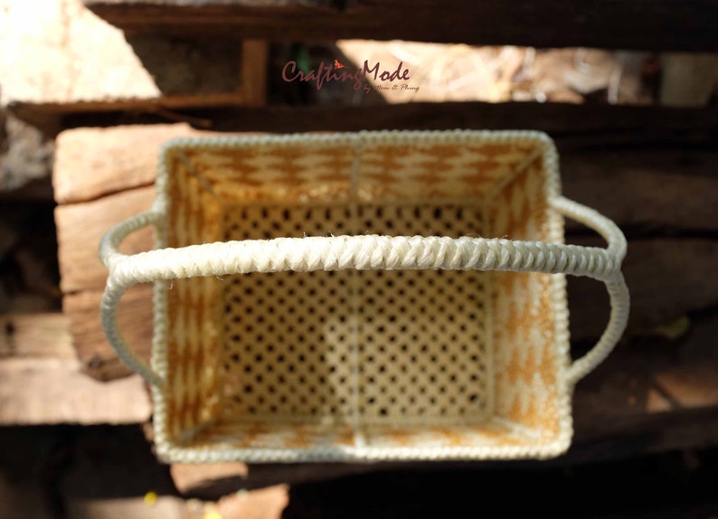 Macrame, Basket,Handmade,Medium size,Natural color ,Birch and Ivory colors ,Storage,Picnic,Decorative,Gift,Outdoor,Weaving basket. image 5