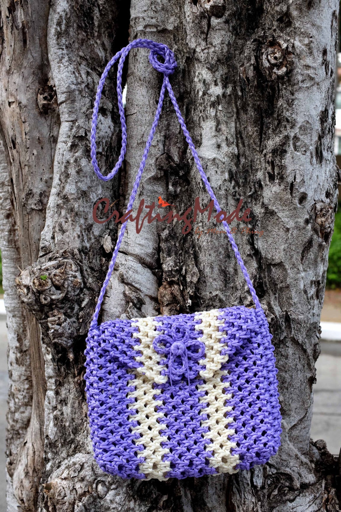 Bagmacrameweaving basket Ropehandmadepurple and Ivory - Etsy