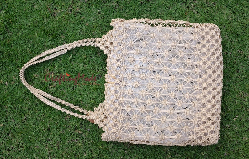 Bag,Macrame,Weaving ,Basket, Rope,Handmade,Ivory color, ,Hand bag,Tote,Natural,Womens bag.Purse,Gift ,Shoulder bag,Beach bag image 3