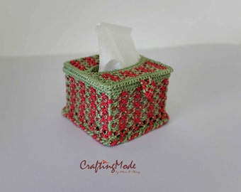 Macrame,Box,Tissue box cover ,Handmade,Basket,Natural,Red and Jade colors ,Storage,Decorative,Gift