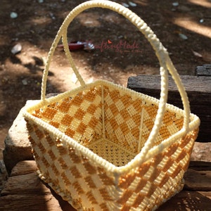Macrame, Basket,Handmade,Medium size,Natural color ,Birch and Ivory colors ,Storage,Picnic,Decorative,Gift,Outdoor,Weaving basket. image 2