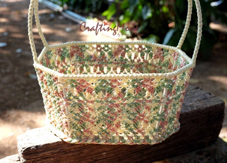Macrame Basket MediumHandmadeOctagon shapeIvory Pale pink Etsy