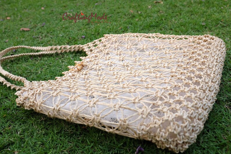 Bag,Macrame,Weaving ,Basket, Rope,Handmade,Ivory color, ,Hand bag,Tote,Natural,Womens bag.Purse,Gift ,Shoulder bag,Beach bag image 4