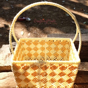 Macrame, Basket,Handmade,Medium size,Natural color ,Birch and Ivory colors ,Storage,Picnic,Decorative,Gift,Outdoor,Weaving basket. image 3