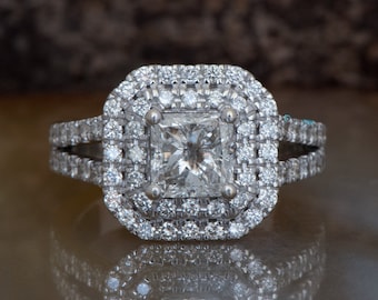 Princess cut engagement ring-1.5ct Halo diamond ring-Solid gold rings-Halo ring-Square diamond-Princess cut ring-Princess Diamond Ring