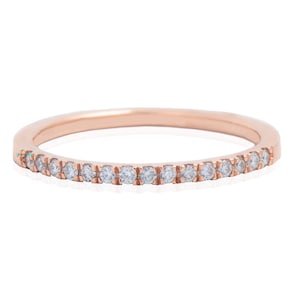 Half Eternity Womens Diamond Wedding Band, Dainty Thin Solid Gold Women's Wedding Ring, Simple Stacking 14K Diamond Ring, Anniversary Ring