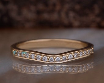 Solid Gold Half Eternity Natural Diamonds Wedding Band, Dainty Real Diamond Wedding Ring, Stacking Diamond Ring, Elegant Diamond Jewelry