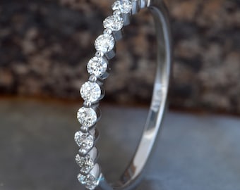 Elegant Dainty Stacking Real Diamond Wedding Band, Solid Gold Half Eternity Natural Diamond Wedding Ring, Diamond Jewelry, Anniversary Ring