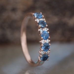 Stunning Solid Gold Blue Sapphire Gemstone and Natural Diamond Wedding Ring, Elegant Sapphire Wedding Band, September Birthstone Gift