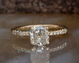 Cushion cut diamond engagement ring-Solitaire ring 1.30 carat-Estate engagement ring yellow gold-Promise ring-Art deco ring-Custom Ring