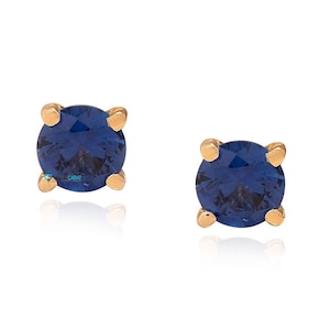 Classic Tiny 14k Solid Gold 0.5 Carat Blue Sapphire Gemstone Stud Earrings, Elegant Natural Sapphire Jewelry, Gift For Girlfriend Wife Mom