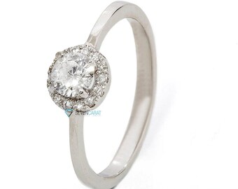 Stunning Classic Halo Natural Diamond Engagement Ring in 14k White Gold, Luxury Real Diamond Jewelry, Estate Diamond Ring, Anniversary Ring