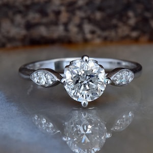 1 ct Diamond Engagement Ring-White Gold Ring-Cluster engagement ring-Promise ring-Bridal ring-Art deco engagement ring-Solid gold ring image 1