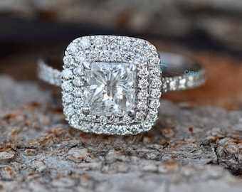 Cushion diamond engagement ring  1.50 ct- Engagement ring -Promise ring-Halo Cushion Ring-Cushion ring-Cushion wedding ring-Double halo ring