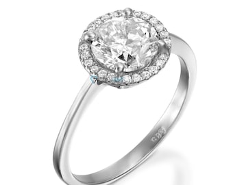 Cluster engagement ring-Diamond Engagement Ring-White Gold Ring-Engagement Ring-Promise ring-Halo diamond engagement ring- Anniversary Gift