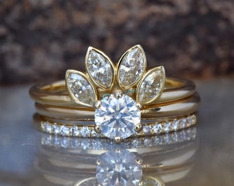 Marquise diamond wedding set 1.55 ct-Bridal set rings yellow gold-Gatsby Diamond wedding ring set-Promise ring-Art deco wedding-Custom ring