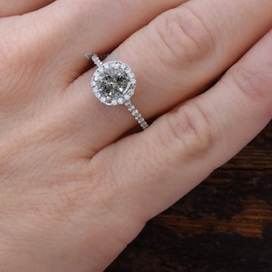 Pave Diamond Engagement Ring, Halo Engagement Ring Vintage, Art Deco Diamond Jewelry, Salt and Pepper Engagement Ring, Multi Diamond Ring