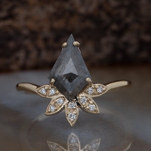 1ct salt & pepper diamond-Salt and Pepper diamond engagement ring-4 prong solitaire ring-Kite ring-Salt and pepper ring-Grey diamond ring image 1