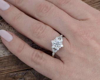 Flower Engagement Ring, Flower Diamond Ring, Solid Gold Flower Ring, Art Deco Diamond Jewelry, Floral Engagement Ring, Nature Inspired Ring