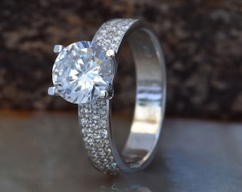 Art deco engagement ring-Solid gold ring-Twig engagement ring-Solitaire engagement ring-4 prong engagement-Estate diamond ring-Round halo