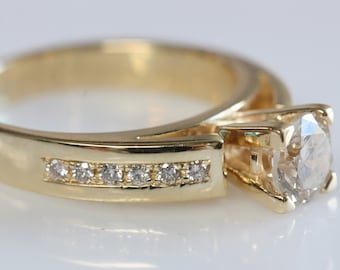 1 carat Engagement Diamond Ring -Promised ring-Gold ring-Anniversary ring-Art deco engagement ring-Solid gold ring-Round engagement