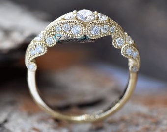 1,3 karaat filigraan verlovingsring-diamanten verlovingsring-gouden ring -belofte ring-Art deco ring - bruids juwelen-vintage ring