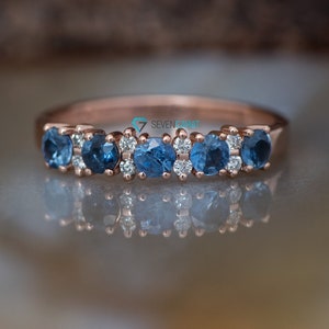 Sapphire wedding band-Blue sapphire engagement ring-Blue sapphire band-Rose Gold Ring-Sapphire ring-Anniversary ring-Matching rings image 1