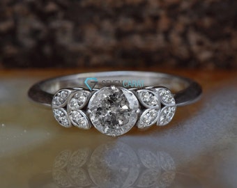 Cluster Engagement Ring, Leaf Engagement Ring, Art Deco Diamond Jewelry, Art Deco Diamond Engagement Ring, Gray Diamond Engagement Ring
