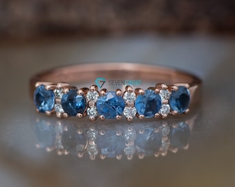 Sapphire wedding band-Blue sapphire engagement ring-Blue sapphire band-Rose Gold Ring-Sapphire ring-Anniversary ring-Matching rings