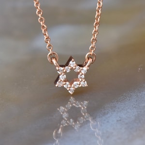 14K Solid Gold Star of David Choker Necklace with Diamond Accents, Small Diamond Jewish Star Necklace, Gold Magen David Choker, Bat Mitzvah