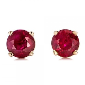 Classic Elegant 14k Gold Natural Red Ruby Stud Earrings, Red Ruby Gemstone Jewelry, July Birthstone Gift, Anniversary Gift, Gift For Wife