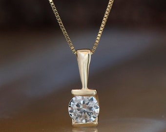 Minimalist 14k Solid Yellow Gold 0.5 Carat Natural Diamond Pendant, Elegant & Dainty Genuine Diamond Jewelry, Solitaire Diamond Pendant
