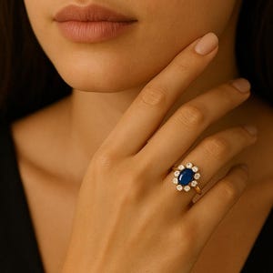 Vintage Blue Sapphire Engagement Ring, Princess Diana Certified Oval Cut 14K/18K Gold Natural Diamond Ring, Royal Promise Ring, Anniversary