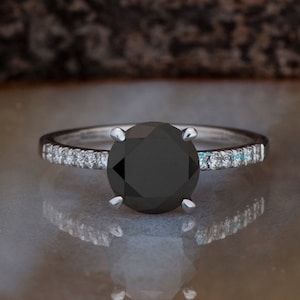 2 ct Black Diamond Engagement Ring-Black diamond ring-Black diamond rings for women-Black Diamond Wedding Ring-Black Solitaire ring 14k 18k