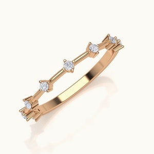 Solid Gold Eternity Cluster Genuine Diamond Wedding Ring, Minimalist Thin Diamond Wedding Band, Dainty Stacking Diamond Ring, Anniversary