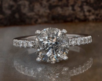 1.5 ct salt & pepper diamond-Salt and Pepper diamond engagement ring-4 prong ring-Grey diamond ring-Promise ring-Salt and pepper ring